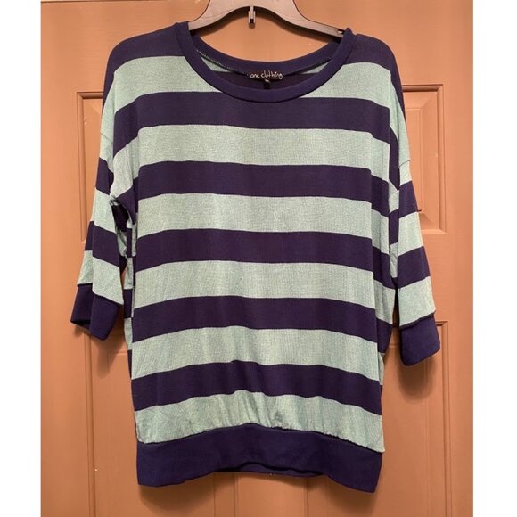 One Clothing Teal & Navy Striped Top size Medium - Picture 1 of 3